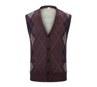 ZDSUHYIW Chaleco de punto para hombre, sin mangas, punto trenzado, chaleco de ocio, chaleco de golf, chaleco de lana, abrigos de punto, suéter de trabajo, suéter de invierno, rojo, XL