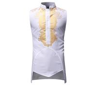 ZDSUHYIW Chaleco para hombre Ropa étnica Chaleco musulmán Árabe Caftán Islámico Ropa étnica Impresión africana Camisas Dashiki Oriente Medio Caftán Chaleco musulmán, Blanco, S