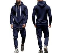 ZDSUHYIW Chándal deportivo para hombre, juego de 2 piezas, sudadera con capucha, pantalones de moda, estilo callejero, transpirable, traje deportivo Colorblock Fitness Sport Gym Hoodie Joggers, azul