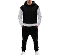 ZDSUHYIW Conjunto de chándal para hombre, chándal deportivo con capucha y pantalones de jogging, juego de 2 piezas, traje de ocio, traje para correr, ropa deportiva, ropa de dos piezas, Negro , XXL