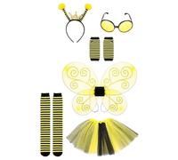 ZDSUHYIW Disfraz de abeja de 6 piezas, accesorios para carnaval, Halloween, fiesta, disfraz, alas amarillas, tutú, falda para la cabeza, antenas, gafas, medias a rayas, negro y amarillo