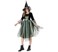 ZDSUHYIW Disfraz de bruja malvada, vestido verde para fiestas de Halloween, representaciones teatrales, elegante, cómodo, informal, vintage, ligero, moderno, tallas grandes, personaje fantasma, teatro