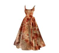 ZDSUHYIW Disfraz de Halloween para mujer, vestido con estampado sangriento, vestido rockabilly, sin mangas, sexy, vestido de cóctel, cosplay, vampiro, vestido de fiesta