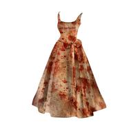 ZDSUHYIW Disfraz de Halloween para mujer, vestido con estampado sangriento, vestido rockabilly, sin mangas, sexy, vestido de cóctel, cosplay, vampiro, vestido de fiesta
