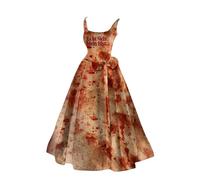 ZDSUHYIW Disfraz de Halloween para mujer, vestido con estampado sangriento, vestido rockabilly, sin mangas, sexy, vestido de cóctel, cosplay, vampiro, vestido de fiesta