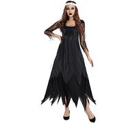 ZDSUHYIW Disfraz de Morticia Addams para mujer - La familia Addams película de terror - Carnaval y Halloween elegante cómodo informal vintage ligero disfraz para adultos y accesorios de fiesta