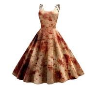 ZDSUHYIW Disfraz de novia de zombi espeluznante para mujer, vestido de novia gótico transpirable, elegante, para fiestas de terror y fiestas temáticas, color blanco y rojo