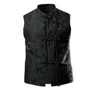 ZDSUHYIW Hombres Chino Chaleco Tang Traje Camisa China Ancient Artes Marciales Kung Fu Traje Retro Elegante Chaleco Largo Sin Mangas Cuello Redondo Chaqueta Tops, Negro , M