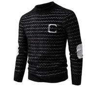 ZDSUHYIW Jersey de punto para hombre, suéter de invierno cálido de forro polar, suéter suelto a rayas par jersey de invierno casual a rayas bloque de color cuello redondo jersey de manga larga, Negro