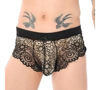 ZDSUHYIW Lencería sexy para hombre, de encaje sedoso, braguitas de encaje, braguitas cruzadas, ropa interior sexy para hombres, babydoll, tanga, ropa interior transparente, D negro., S