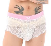 ZDSUHYIW Lencería sexy para hombre, de encaje sedoso, braguitas de encaje, braguitas cruzadas, ropa interior sexy para hombres, babydoll, tanga, ropa interior transparente, Rosa., XXXL