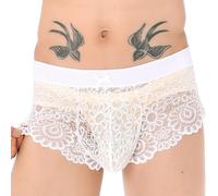 ZDSUHYIW Lencería sexy para hombre, de encaje sedoso, braguitas de encaje, braguitas cruzadas, ropa interior sexy para hombres, babydoll, tanga, ropa interior transparente, Blanco, XXXL