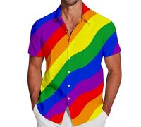ZDSUHYIW LGBTQ Camisa Hombre Camisas LGBT Gay Pride Arco Iris Verano Botón Hawái Camisa Regalo Camisa Hawaiana Camisa Hombre Camisa Casual Cuello Reversible Camisa Verano, multicolor, XL