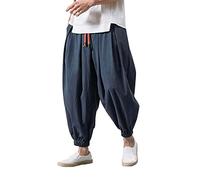 ZDSUHYIW Linen Baggy - Pantalones bombachos para hombre, con bolsillos, cintura elástica, algodón y lino, pantalones harén, pantalones harén, pantalones harén, pantalones de yoga, pantalones harén