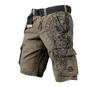 ZDSUHYIW Pantalones cargo vikingos para hombre, pantalones cortos elásticos, mitología nórdica, ligeros, trabajo al aire libre, pantalones cortos con impresión 3D, tatuaje vikingo, ocio, playa