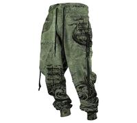 ZDSUHYIW Pantalones de mitología nórdica para hombre, pantalones vikingos con estampado 3D de calavera, pantalones deportivos retro con personalidad, ropa medieval, pantalones cargo hip hop, P1 verde