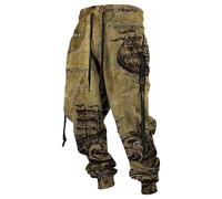 ZDSUHYIW Pantalones de mitología nórdica para hombre, pantalones vikingos con estampado 3D de calavera, pantalones deportivos retro con personalidad, ropa medieval, pantalones cargo hip hop, P1 café