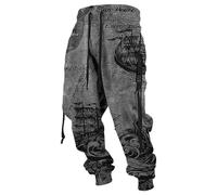 ZDSUHYIW Pantalones de mitología nórdica para hombre, pantalones vikingos con estampado 3D de calavera, pantalones deportivos retro con personalidad, ropa medieval, pantalones cargo hip hop, P1 gris