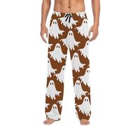 ZDSUHYIW Pantalones de pijama largos y ligeros para Halloween, pantalones de pijama con impresión 3D, pantalones de ocio, con cintura elástica y corte recto, disfraz de Halloween, marrón, M