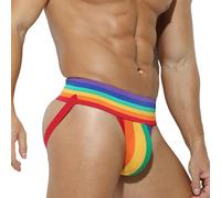 ZDSUHYIW Rainbow Slip Herren String Tanga Männer Sexy Gay LGBTQ Calzoncillos Hombres Transpirable Suave Ropa Interior Stretch Sportslip Erótica Underwear Rainbow Flag Tangaslip, verde, M