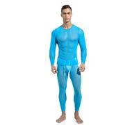 ZDSUHYIW Ropa interior térmica para hombre ropa interior de esquí ropa interior de malla de dos piezas pijamas conjunto de pijama transparente top con calzoncillos bóxer hombres ropa de dormir sexy