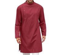 ZDSUHYIW Ropa islámica para hombre Vestidos afganos Bata Caftán Manga Larga Túnica para Hombres Algodón Lino Musulmán Albornoz Islam Thobe Musulmán Bata Ihram Ropa