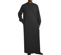ZDSUHYIW Ropa musulmana para hombre Marroquí Afgano Árabe Dubai Robe Oriente Medio Ropa de oración Túnica Abaya Hombres Ropa Islámica Musulmana Camisa de Manga Larga, Negro , L