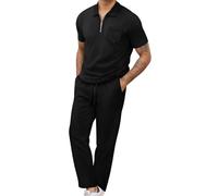 ZDSUHYIW Sportanzug Herren Sommer Trainingsanzug Set 2 Teiliges Kurzarm Polo mit Jogginghose Business Polohemd Set Business Freizeitanzug Jogginganzug Zweiteiler Herren, Negro , XXL