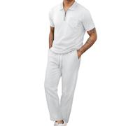 ZDSUHYIW Sportanzug Herren Sommer Trainingsanzug Set 2 Teiliges Kurzarm Polo mit Jogginghose Business Polohemd Set Business Freizeitanzug Jogginganzug Zweiteiler Herren, Blanco, XL