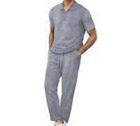 ZDSUHYIW Sportanzug Herren Sommer Trainingsanzug Set 2 Teiliges Kurzarm Polo mit Jogginghose Business Polohemd Set Business Freizeitanzug Jogginganzug Zweiteiler Herren, gris, L