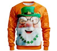 ZDSUHYIW St Patricks Day Sudaderas para hombre Suéter Lucky Saint Patricio Camiseta Sudadera para Día Irlandés Festival Ropa Linda Trébol Irlandés Camiseta de Manga Larga Santa Claus, Orange2, L