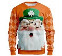 ZDSUHYIW St Patricks Day Sudaderas para hombre Suéter Lucky Saint Patricio Camiseta Sudadera para Día Irlandés Festival Ropa Linda Trébol Irlandés Camiseta de Manga Larga Santa Claus, naranja, 3XL