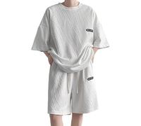 ZDSUHYIW Traje deportivo corto para hombre, traje de ocio de verano de dos piezas, traje corto informal, cuello redondo, pantalones cortos de manga corta, juego de dos piezas, chándal de verano, traje