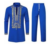 ZDSUHYIW Traje formal africano Dashiki para hombre, traje musulmán, camisa y pantalones de manga larga, conjunto de dos piezas, trajes tribales tradicionales, caftán para hombre, largo tóbe, C azul.,