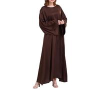 ZDSUHYIW Vestidos musulmanes Ropa musulmana cómoda monocolor largo mujer sin hijab manga larga flowy cómodo elegante ocio festivo vestido de verano islámico ropa de oración túnica abaya, café, L