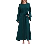 ZDSUHYIW Vestidos musulmanes Ropa musulmana cómoda monocolor largo mujer sin hijab manga larga flowy cómodo elegante ocio festivo vestido de verano islámico ropa de oración túnica abaya, Gn3, M