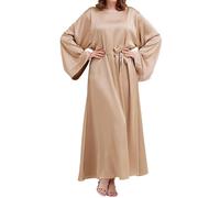 ZDSUHYIW Vestidos musulmanes Ropa musulmana cómoda monocolor largo mujer sin hijab manga larga flowy cómodo elegante ocio festivo vestido de verano islámico ropa de oración túnica abaya, caqui, XXL