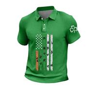 ZDSUHYIW Waffel Polo para hombre con trébol de San Patricio con solapa, moderno, irlandés, festivo, carnaval, disfraz, impresión 3D, camiseta deportiva, disfraces, carnaval, verde, 4XL