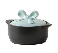 ZDUD Ceramic Soup Bowl with Lid, Clay Casserole, Tureen with Creative Hot Pot Serving with Double Handles Traditional Cooking for Stews Soups Home Kitchen Restaurant(Blue,2.5L)