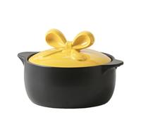 ZDUD Ceramic Soup Bowl with Lid, Clay Casserole, Tureen with Creative Hot Pot Serving with Double Handles Traditional Cooking for Stews Soups Home Kitchen Restaurant(Yellow,2.5L)