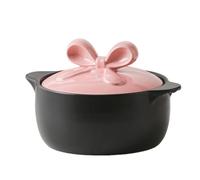ZDUD Ceramic Soup Bowl with Lid, Clay Casserole, Tureen with Creative Hot Pot Serving with Double Handles Traditional Cooking for Stews Soups Home Kitchen Restaurant(Pink,4.0L)