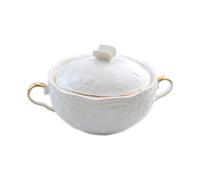 ZDUD Ceramic Soup Bowl with Lid, Tureen with Lid, White Ceramic Heat-Resistant with Double Handles Soup Bowl Made of Porcelain cookware for The Kitchen at Home in The Restaurant(White)