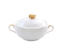 ZDUD Ceramic Soup Bowl with Lid, Tureen with Lid, White Ceramic Heat-Resistant with Double Handles Soup Bowl Made of Porcelain cookware for The Kitchen at Home in The Restaurant(Gold)