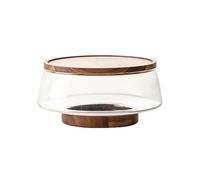 ZDUD Ensaladeras de vidrio, tazones for mezclar, ensaladera grande con tapa, base madera, plato versátil for servir for refrigerios, postres, pasta, fiestas cocina