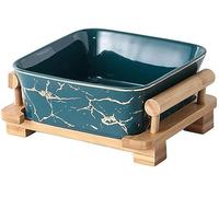 ZDUD Ensaladeras de vidrio, tazones for mezclar, tazón postre ensalada cerámica cuadrado con patrón dorado simple nórdico, plato frutas sopas y ensaladas madera creativas(Green)