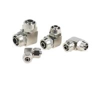 ZDVHOMCB 2pcs Quick Fit Tube O.D 4/6/8/10/12/14/16mm Equal Elbow Nickel Brass Pipe Fitting(14x10mm)