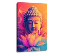 ZDVHOMCB Colorful Meditation Art, Buddha Statue and Lotus Pond Canvas Poster, Zen Philosophy Wall Decor for Living Area, Bath or Entryway Framed,12x18inch(30x45cm)