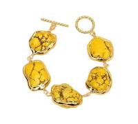 ZDVHOMCB Gold Edge Yellow Freeform Nugget Beaded Electroplated Chain Bracelet For Women
