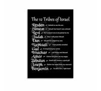 ZDVHOMCB Large Educational Chart: The 12 Tribes of Israel - Genealogy, History & Symbols, Big Canvas Wall Art for Home School, Theology Library & Church Hall Framed,12x18inch(30x45cm)