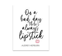 ZDVHOMCB Lipstick Quote Wall Art, “A Little Lipstick Fixes Everything” Minimalist Print, Modern Decor for Bathroom, Vanity, Girl’s Bedroom Framed,08x12inch(20x30cm)